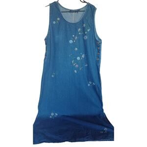 Vintage Embroidered Jean Dress Women's XL Buttons and Slits on the Side Prairie